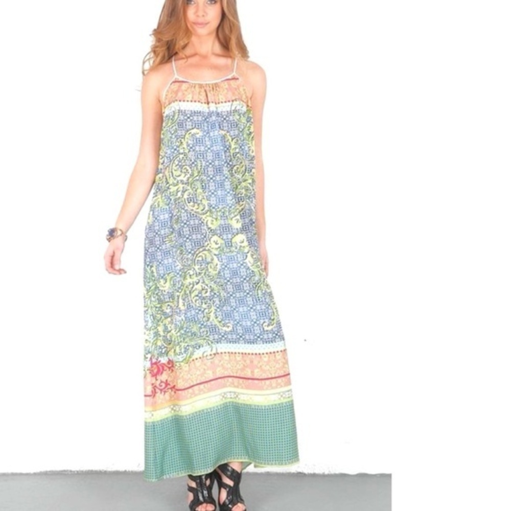Clover Canyon Filigree Scarf Print Maxi Dress Halter